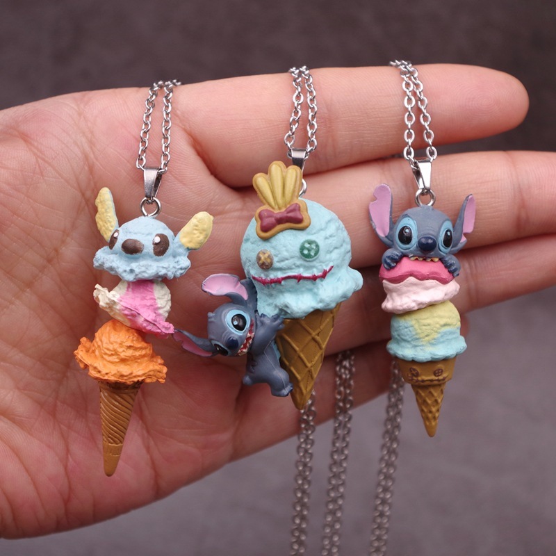 DISNEY 1 Móc Khóa Mô Hình Nhân Vật Hoạt Hình lilo & stitch / Hamburger / hot dog kirby / Kem Bằng pvc