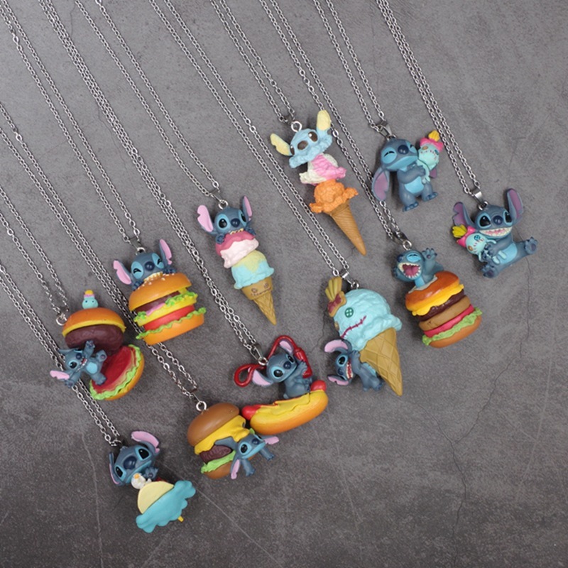 DISNEY 1 Móc Khóa Mô Hình Nhân Vật Hoạt Hình lilo & stitch / Hamburger / hot dog kirby / Kem Bằng pvc