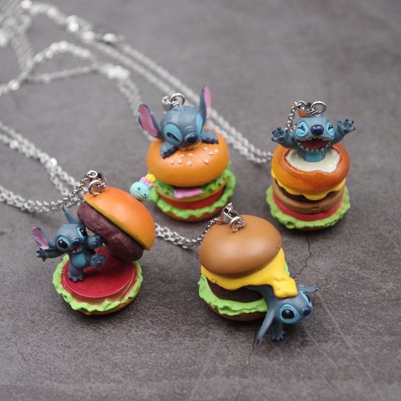 DISNEY 1 Móc Khóa Mô Hình Nhân Vật Hoạt Hình lilo & stitch / Hamburger / hot dog kirby / Kem Bằng pvc