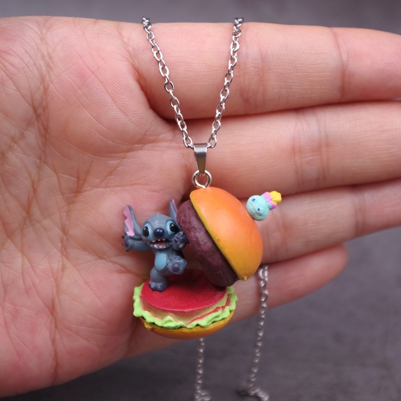 DISNEY 1 Móc Khóa Mô Hình Nhân Vật Hoạt Hình lilo & stitch / Hamburger / hot dog kirby / Kem Bằng pvc