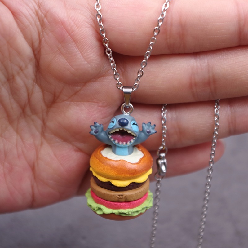DISNEY 1 Móc Khóa Mô Hình Nhân Vật Hoạt Hình lilo & stitch / Hamburger / hot dog kirby / Kem Bằng pvc