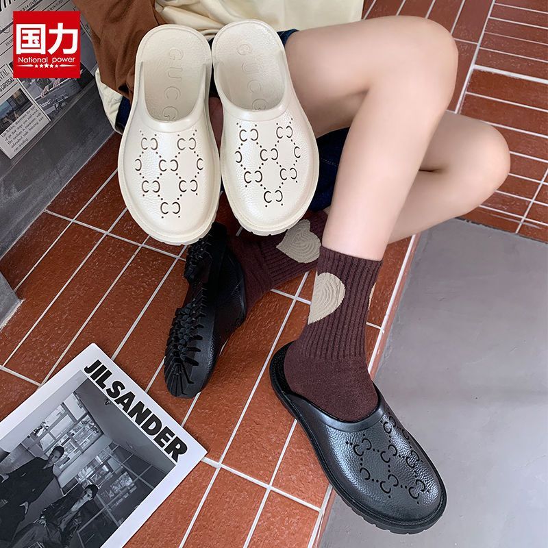 Giày Lười Cao Su Đế Dày Chống Trượt Chống Nước Màu Trắng Đen Thời Trang Cho Cặp Đôi