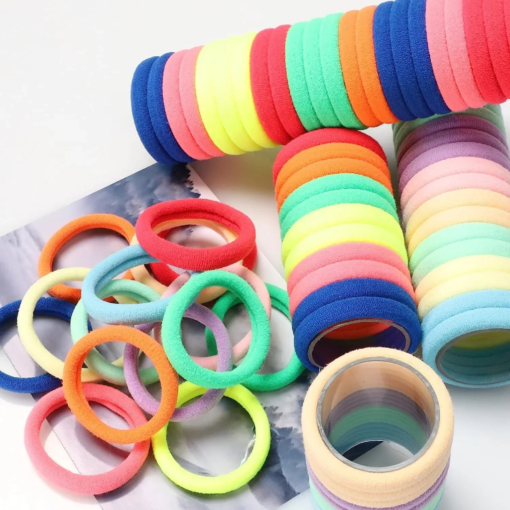 Set 50 Dây Buộc Tóc Co Giãn Nhiều Màu Sắc Bằng nylon Dành Cho Nữ