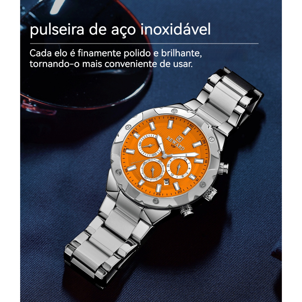 Reward Đồng Hồ Đeo Tay Ghi Hình Ba Mắt Bằng Thép Không Gỉ Chống Nước Cao Cấp Đa Năng Phong Cách Thể Thao Cho Nam