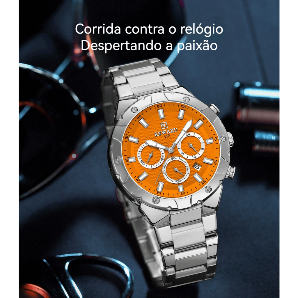 Reward Đồng Hồ Đeo Tay Ghi Hình Ba Mắt Bằng Thép Không Gỉ Chống Nước Cao Cấp Đa Năng Phong Cách Thể Thao Cho Nam