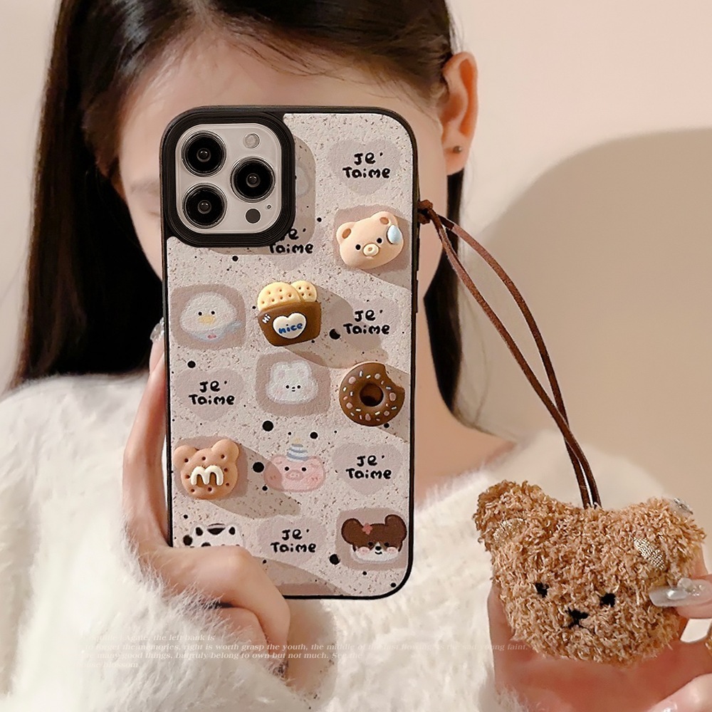 Ốp Điện Thoại Da In Hình Gấu 3d Cho iphone 14promax 15 13 11