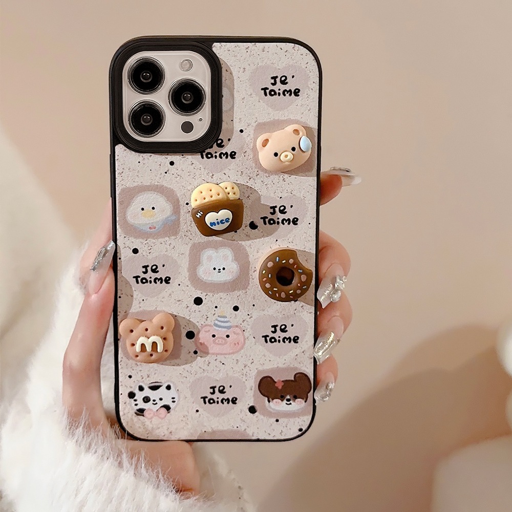 Ốp Điện Thoại Da In Hình Gấu 3d Cho iphone 14promax 15 13 11