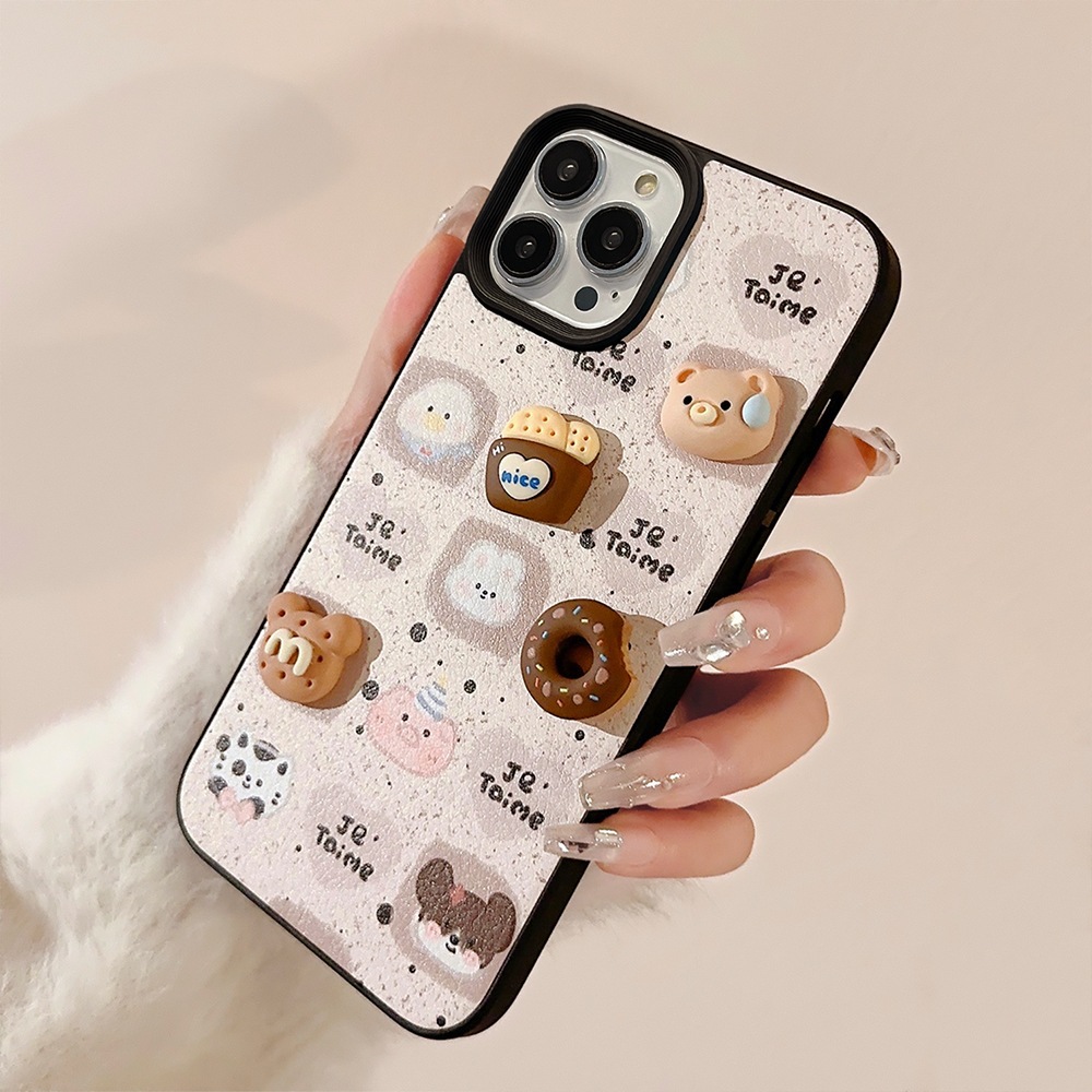 Ốp Điện Thoại Da In Hình Gấu 3d Cho iphone 14promax 15 13 11