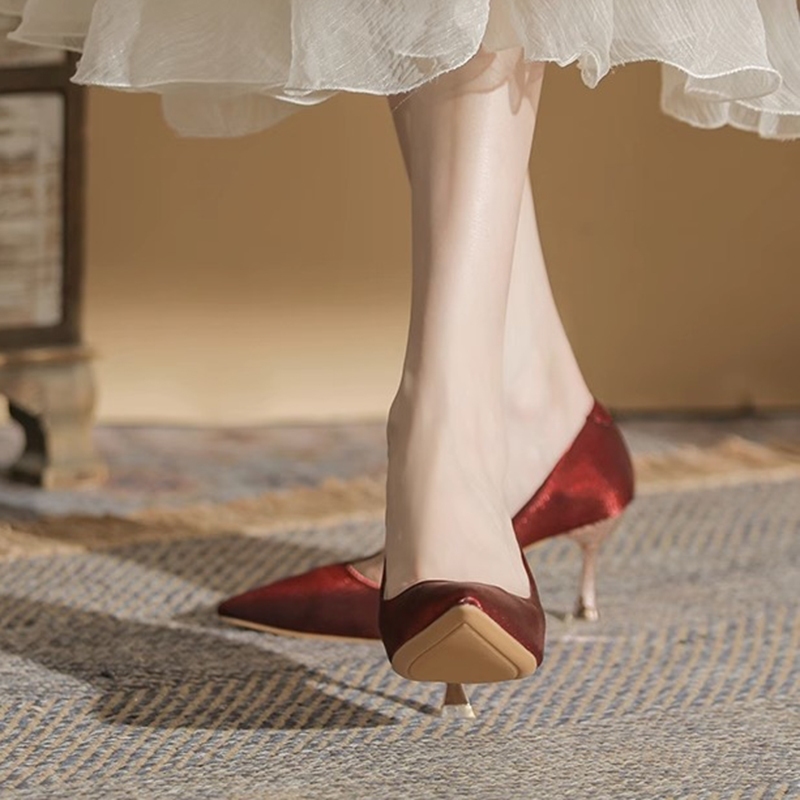 Giày Cao Gót Mũi Nhọn Chất Liệu satin Màu Sắc Sâm Panh Thời Trang Sang Trọng Cho Nữ