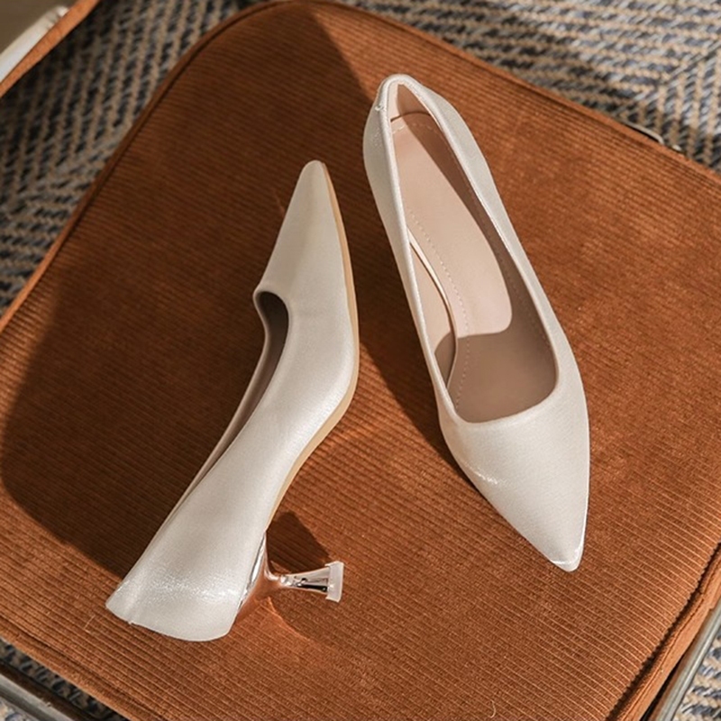 Giày Cao Gót Mũi Nhọn Chất Liệu satin Màu Sắc Sâm Panh Thời Trang Sang Trọng Cho Nữ