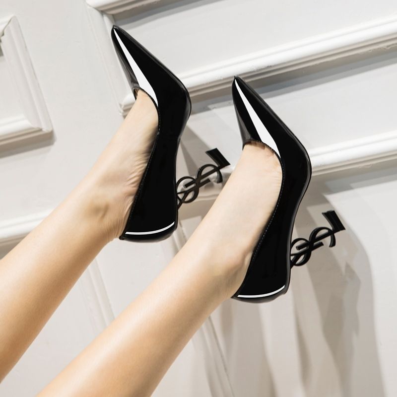 HUAHUA Giày Cao Gót Da Bóng Mũi Nhọn Phong Cách Âu Mỹ Cho Nữ