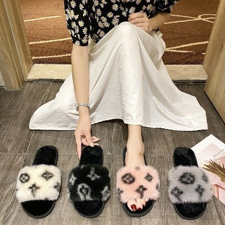 Dép Lông Đi Trong Nhà Đính Hoa Phong Cách Mới-AA1687