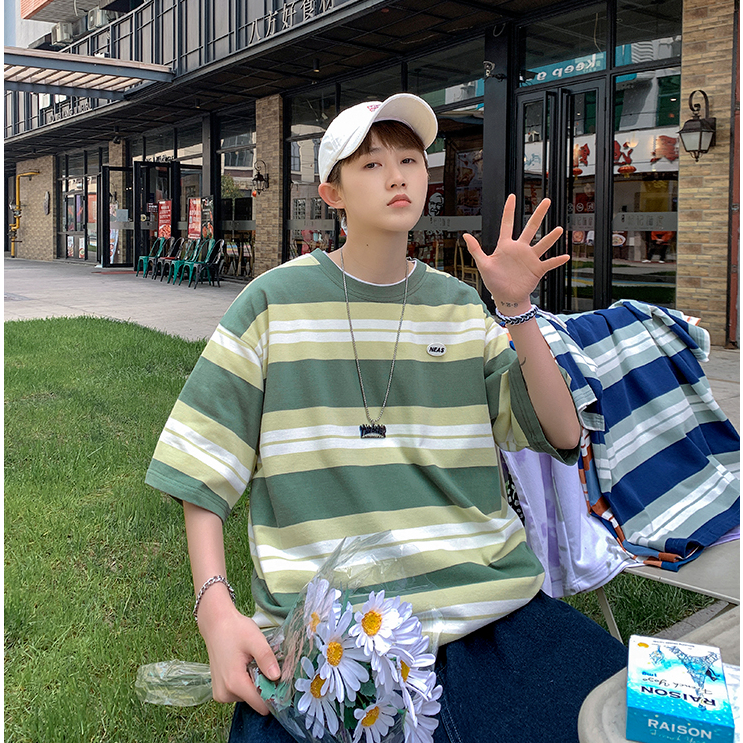 Áo Thun Tay Ngắn Họa Tiết Kẻ Sọc Đơn Giản Thời Trang Mùa Hè 2023 Phong Cách harajuku Cho Nam