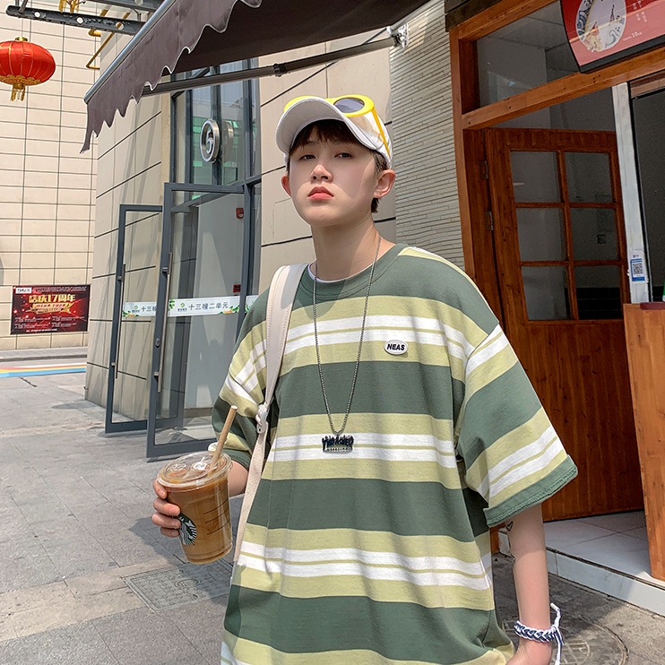 Áo Thun Tay Ngắn Họa Tiết Kẻ Sọc Đơn Giản Thời Trang Mùa Hè 2023 Phong Cách harajuku Cho Nam