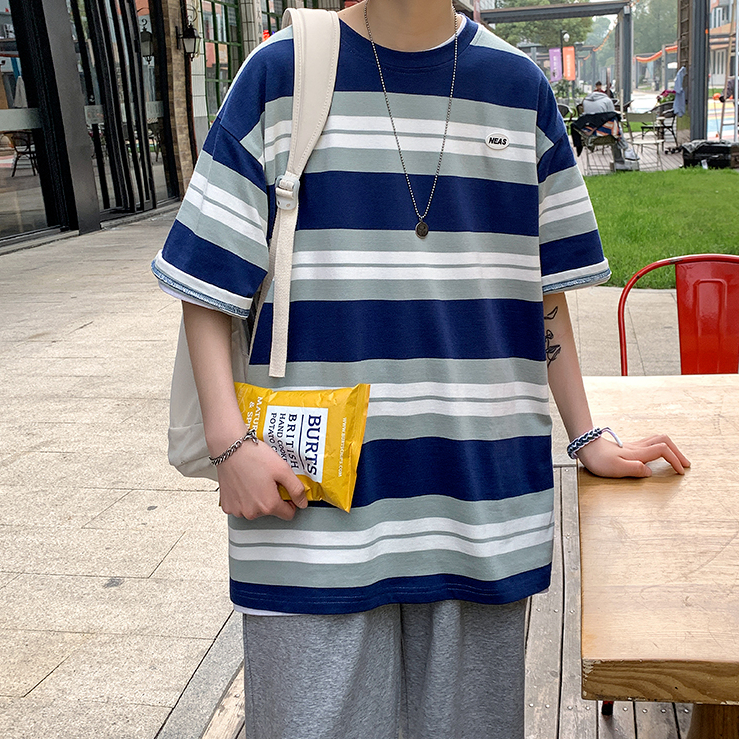 Áo Thun Tay Ngắn Họa Tiết Kẻ Sọc Đơn Giản Thời Trang Mùa Hè 2023 Phong Cách harajuku Cho Nam