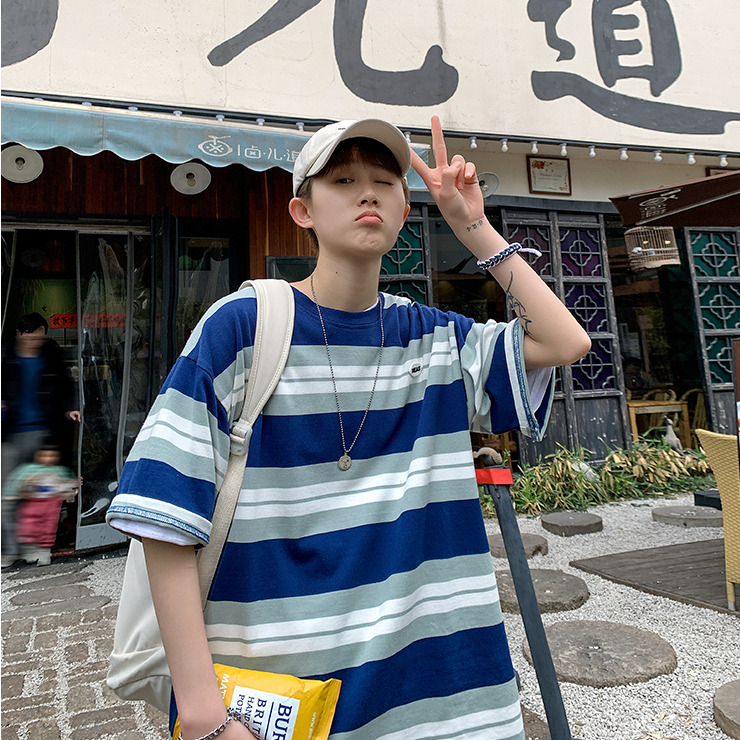 Áo Thun Tay Ngắn Họa Tiết Kẻ Sọc Đơn Giản Thời Trang Mùa Hè 2023 Phong Cách harajuku Cho Nam