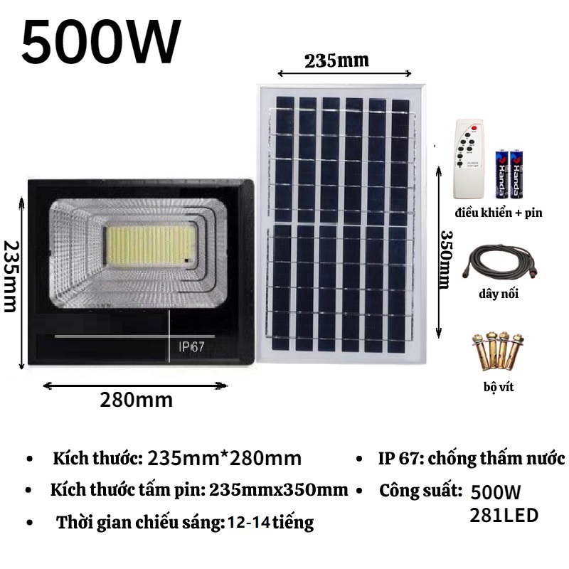 Đèn Led Năng Lượng Mặt Trời Siêu Sáng Chống Nước, Tiết Kiệm Điện Năng 500W LED