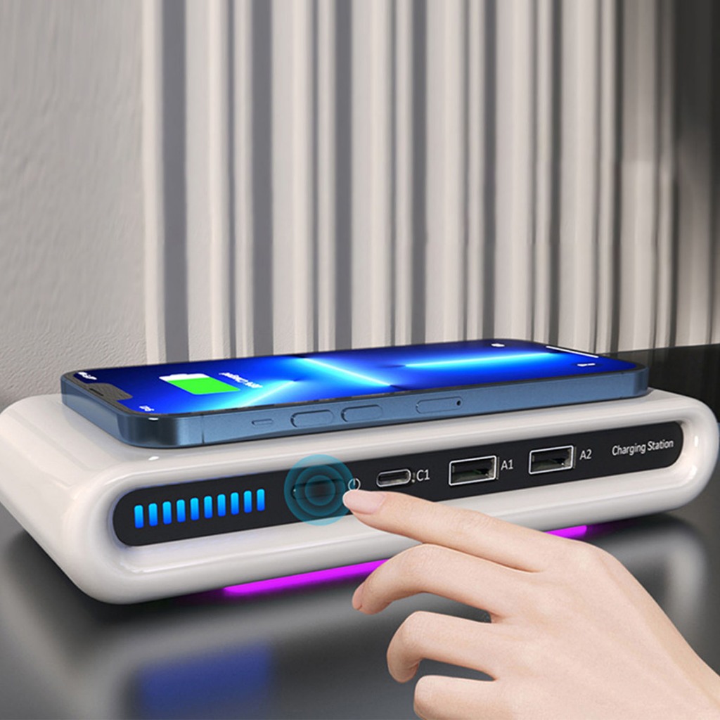 Bộ sạc không dây đa cổng Trạm USB di động bảo vệ năng với ánh sáng xung quanh cho văn phòng gia đình UPONE