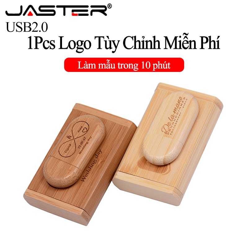 Ổ USB flash 2.0 JASTER 128gb 64gb 32gb 16gb 8gb 4gb bằng gỗ khắc laser có hộp làm quà cưới