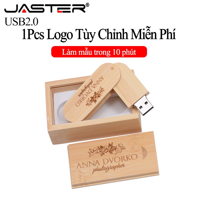 Ổ USB flash 2.0 JASTER 128gb 64gb 32gb 16gb 4gb bằng gỗ khắc laser có hộp cho studio chụp ảnh