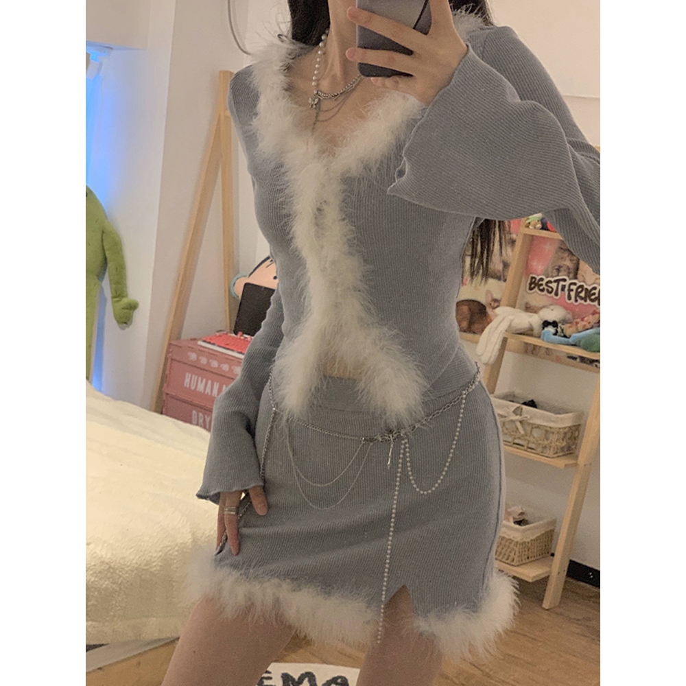 Kaisike  Set Áo Váy Và Áo Khoác cardigan Mềm Mại Thời Trang Mùa Thu Cho Nữ