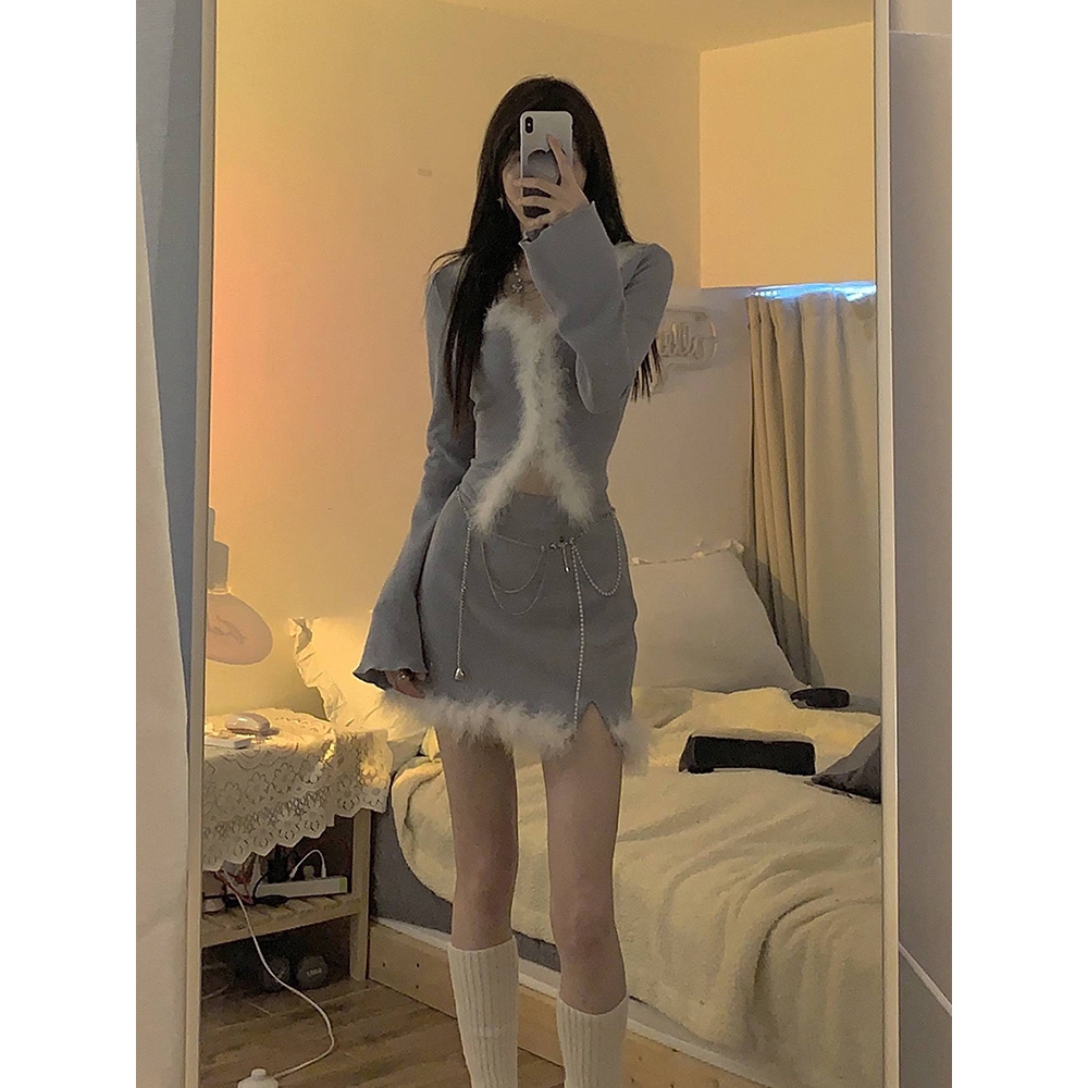 Kaisike  Set Áo Váy Và Áo Khoác cardigan Mềm Mại Thời Trang Mùa Thu Cho Nữ