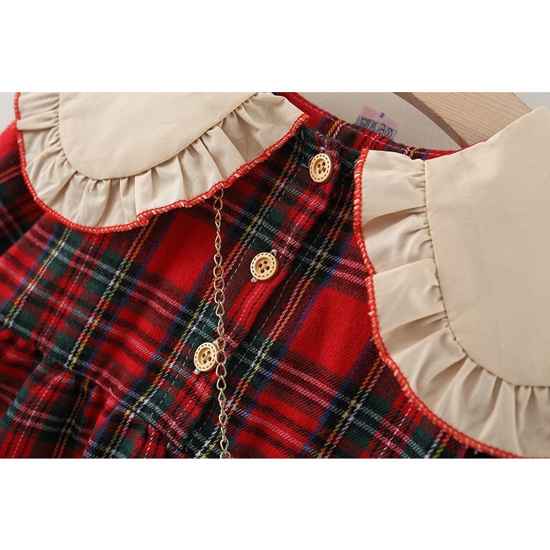 Đầm Giáng Sinh Kẻ Sọc Caro Đỏ Đen Thời Trang Mùa Thu Cho Bé Gái