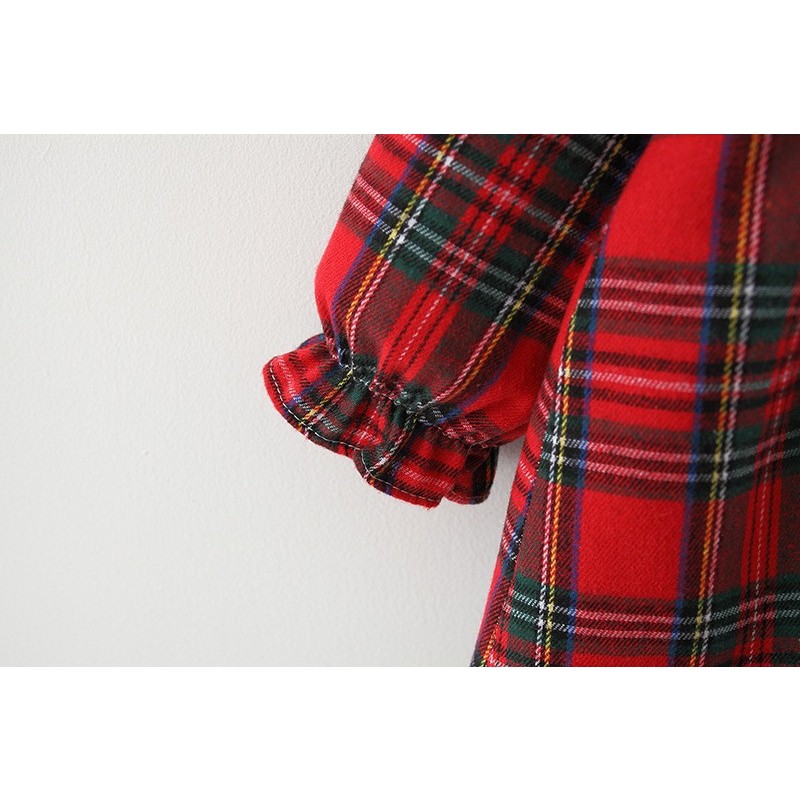 Đầm Giáng Sinh Kẻ Sọc Caro Đỏ Đen Thời Trang Mùa Thu Cho Bé Gái