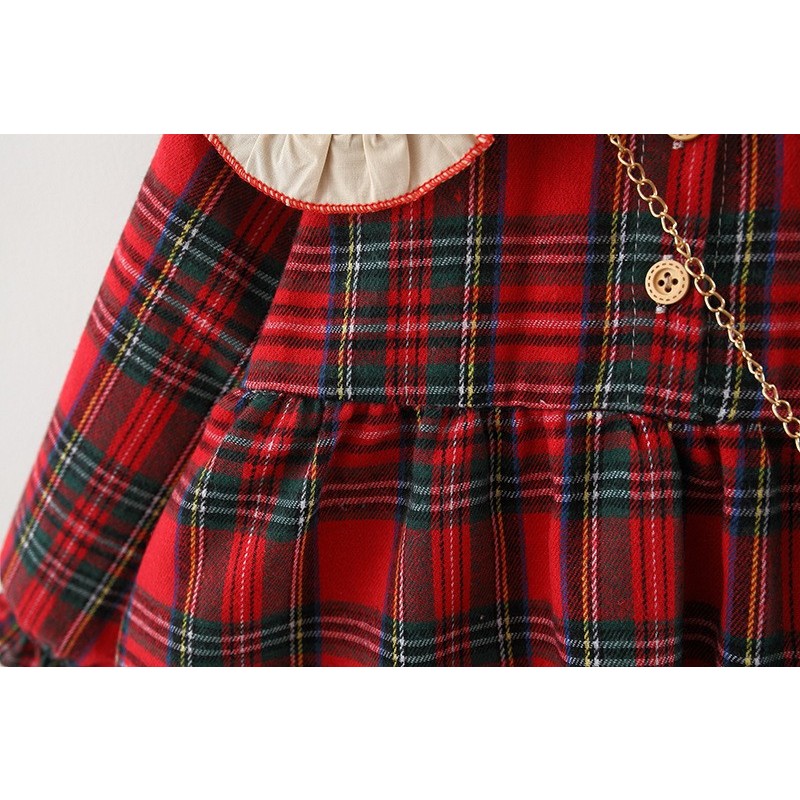 Đầm Giáng Sinh Kẻ Sọc Caro Đỏ Đen Thời Trang Mùa Thu Cho Bé Gái
