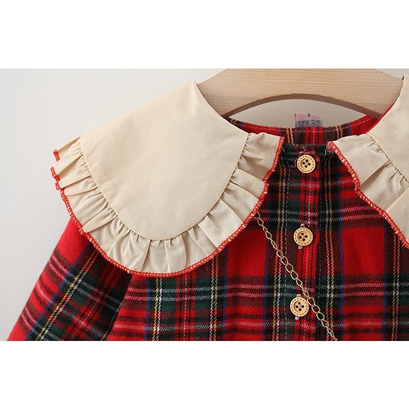 Đầm Giáng Sinh Kẻ Sọc Caro Đỏ Đen Thời Trang Mùa Thu Cho Bé Gái