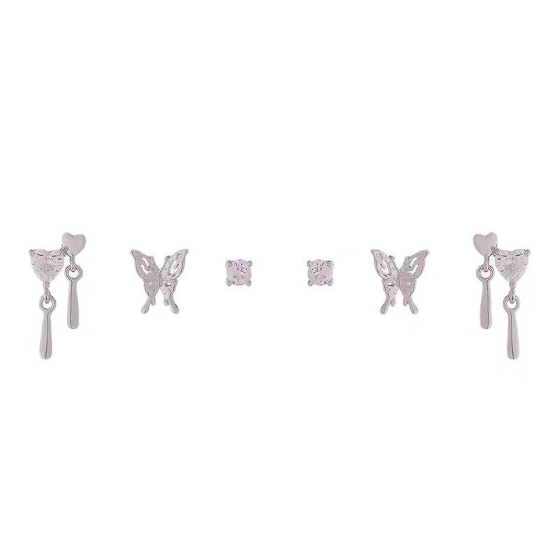 JOJO COCO set 6 Khuyên Tai Hình Trái Tim / Bướm Đính Đá zircon Phong Cách Hàn Quốc Thời Trang Cho Nữ