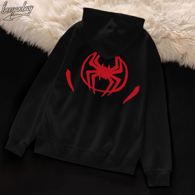 Áo khoác nỉ nam đen BEEYANBUY hoodie cotton fashion in hình spider man unisex 100% cotton-Y0560