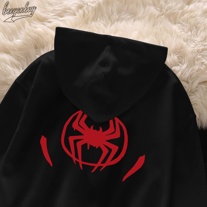 Áo khoác nỉ nam đen BEEYANBUY hoodie cotton fashion in hình spider man unisex 100% cotton-Y0560