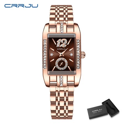 Mới Đồng Hồ Analog Máy Quartz CRRJU Mặt Vuông Bằng Thép Không Gỉ Cao Cấp Chống Thấm Nước Thiết Kế Độc Đáo Thời Trang 5017