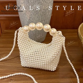 Dela Túi Đeo Chéo Dệt Tay Đính Hạt Ngọc Trai Phong Cách vintage Pháp