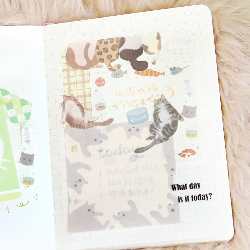 Mr. Paper 100 vé/túi tờ Tượng đơn Dễ thương Hoạt hình Mèo động vật tờ Tài liệu trang trí biên giới bàn tay DIY sáng tạo Học sinh Bản ghi nhớ