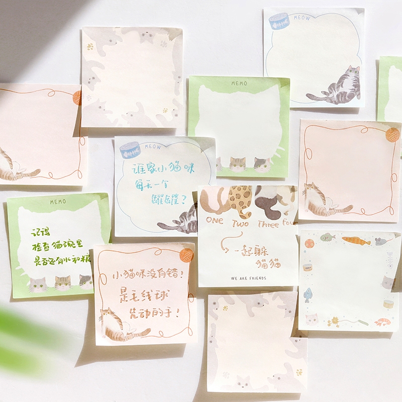 Mr. Paper 100 vé/túi tờ Tượng đơn Dễ thương Hoạt hình Mèo động vật tờ Tài liệu trang trí biên giới bàn tay DIY sáng tạo Học sinh Bản ghi nhớ