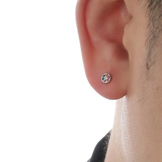 Bông tai mạ bạc 925 hình tròn nhiều màu cá tính cho nam