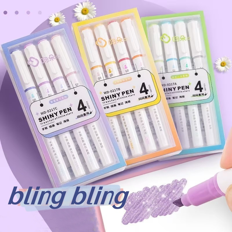 Ruixiang set 4 Bút Đánh Dấu Màu Dạ Quang Lấp Lánh Dòng Sông Sao Sông Mềm Dành Cho Học Sinh