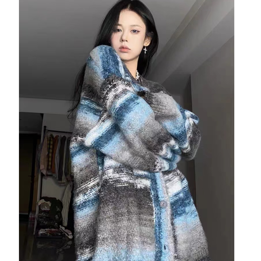 Áo Khoác cardigan Họa Tiết Kẻ Sọc Phong Cách vintage Thời Trang Cho Nữ