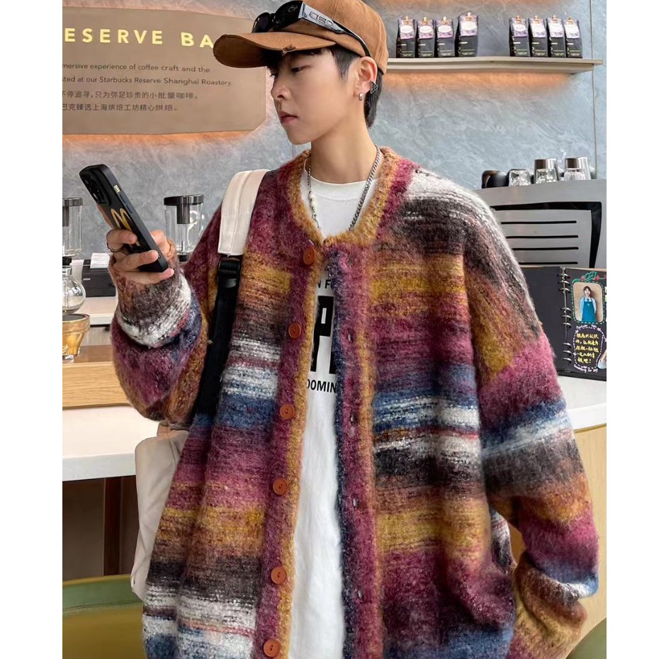 Áo Khoác cardigan Họa Tiết Kẻ Sọc Phong Cách vintage Thời Trang Cho Nữ