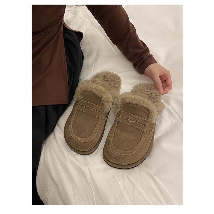 Dép Lông Cừu Bít Mũi Phong Cách retro Thời Trang Mùa Đông Dành Cho Nữ birken