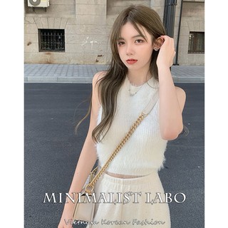 Minimalist labo áo tank top sát nách cổ tròn màu trơn quyến rũ thời trang cho nữ