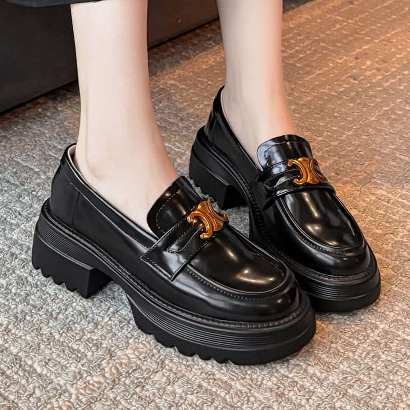 Mới Giày Da Cao Gót Đế Dày Thoải Mái Phong Cách Anh Quốc Cho Nữ Size 34-40