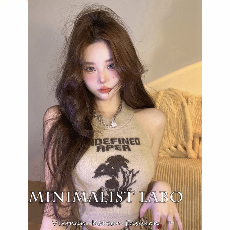 MINIMALIST LABO Áo Croptop Dệt Kim Không Tay Lưng Cao Gợi Cảm Cho Nữ