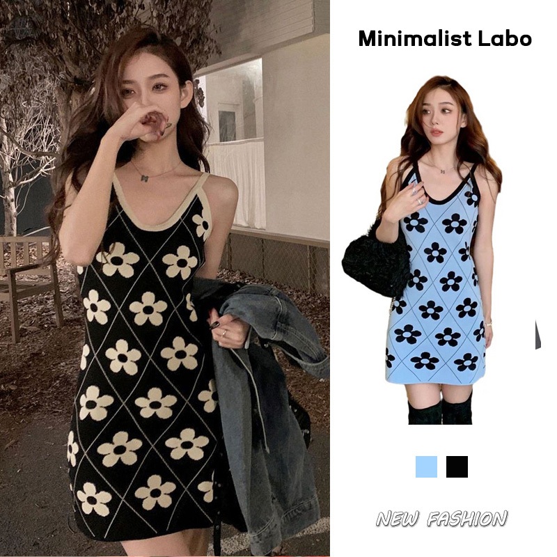 MINIMALIST LABO Đầm Dệt Kim Ngắn Dáng Ôm Phong Cách Hàn Quốc Thời Trang Cho Nữ