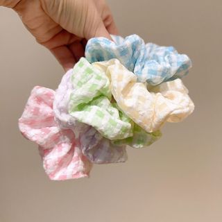 🔆Dây buộc tóc kẻ màu Pastel chun buộc tóc tone màu Cột tóc kẻ caro thời trang