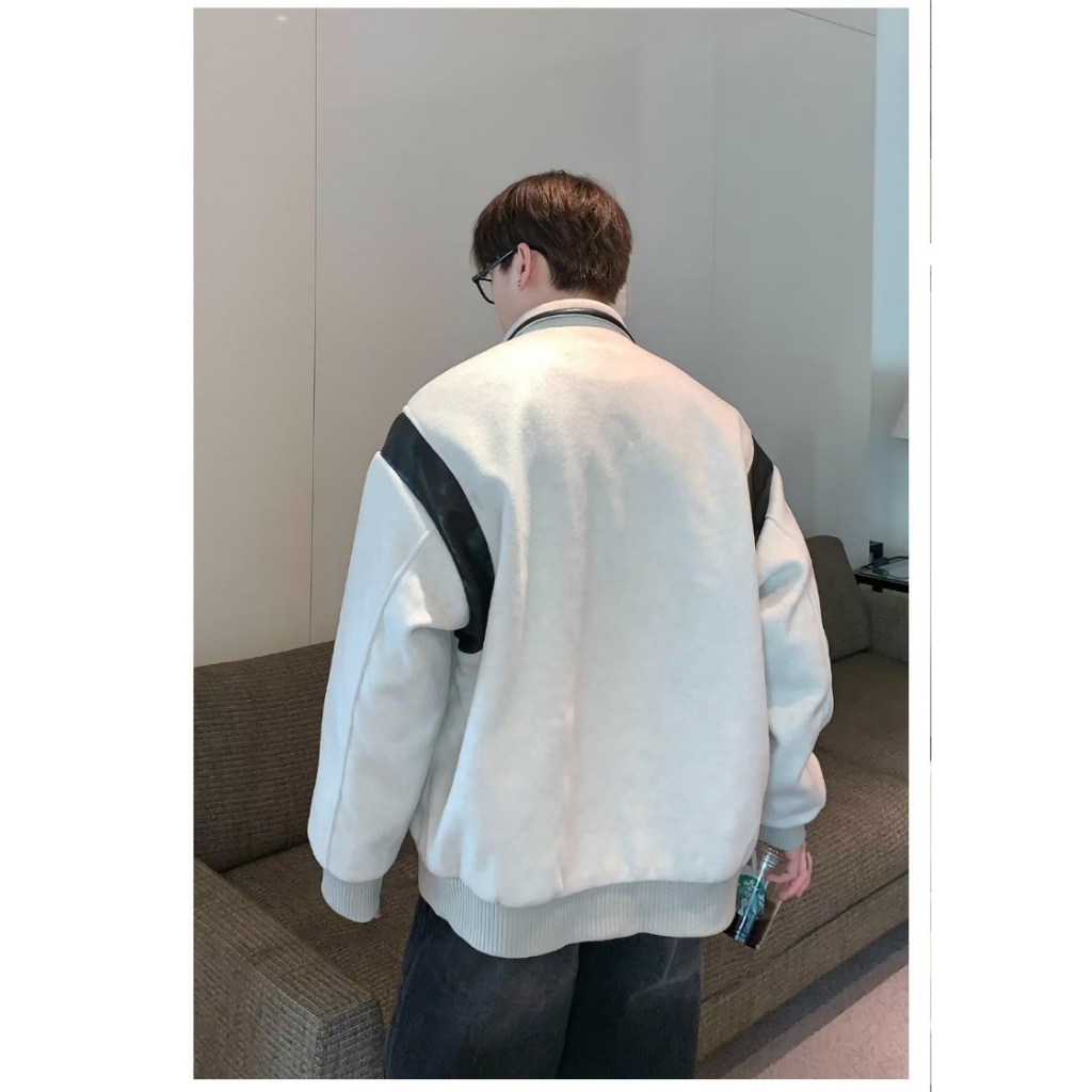 Áo khoác len SINRANSINYA phối màu tương phản phong cách hip hop đường phố Mỹ thời trang cao cấp cho nam