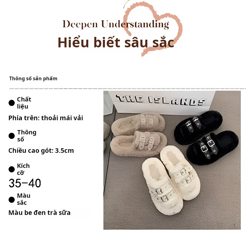 Dép lông quai ngang dép bông lê thời trang đế cao su mềm êm đi trong nhà