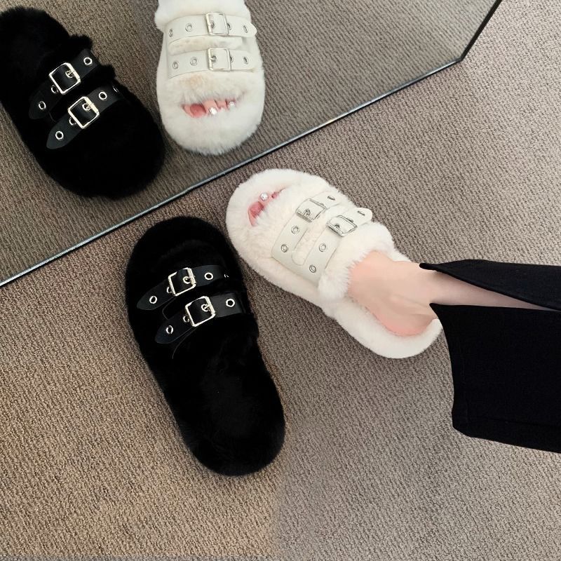 Dép lông quai ngang dép bông lê thời trang đế cao su mềm êm đi trong nhà